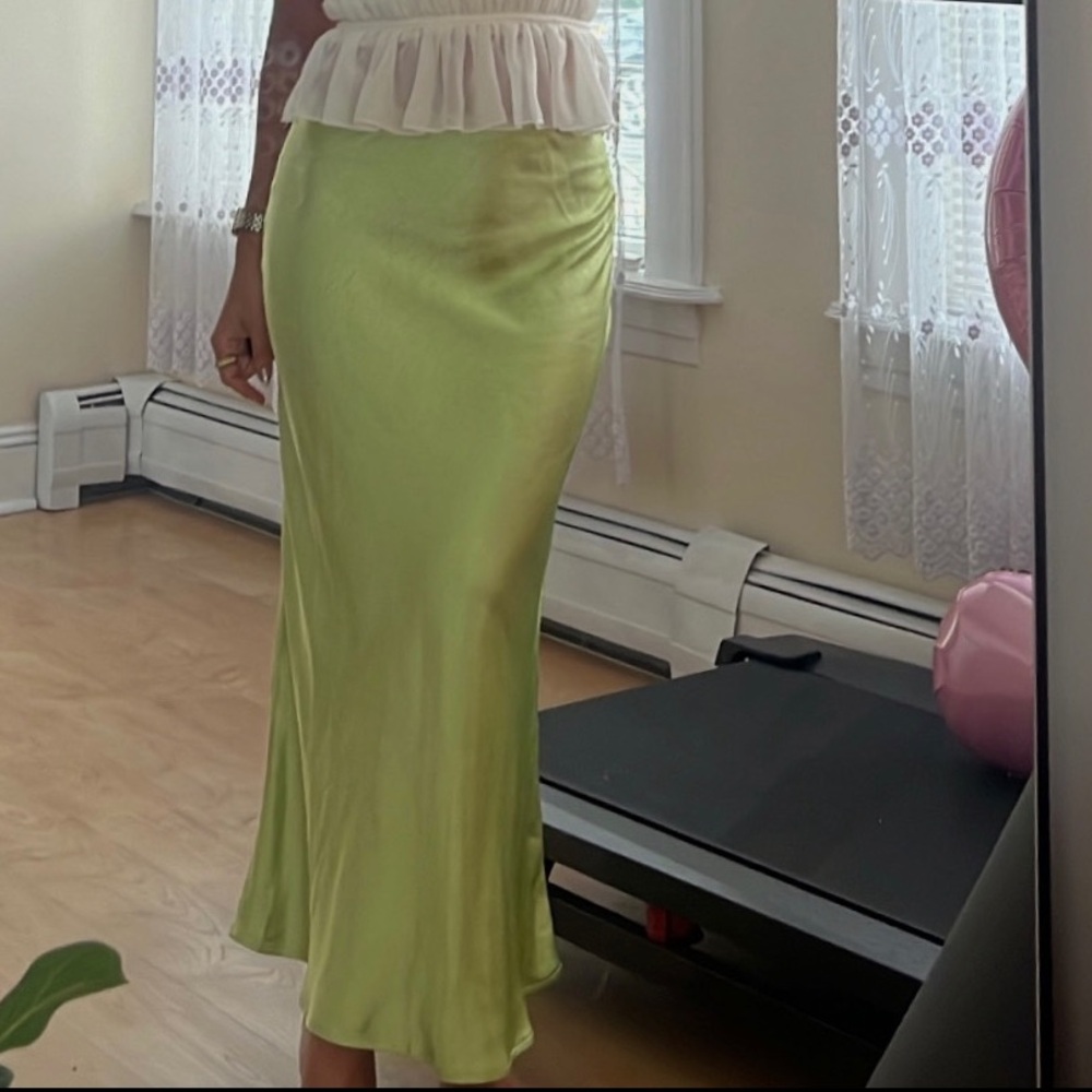 Green satin skirt